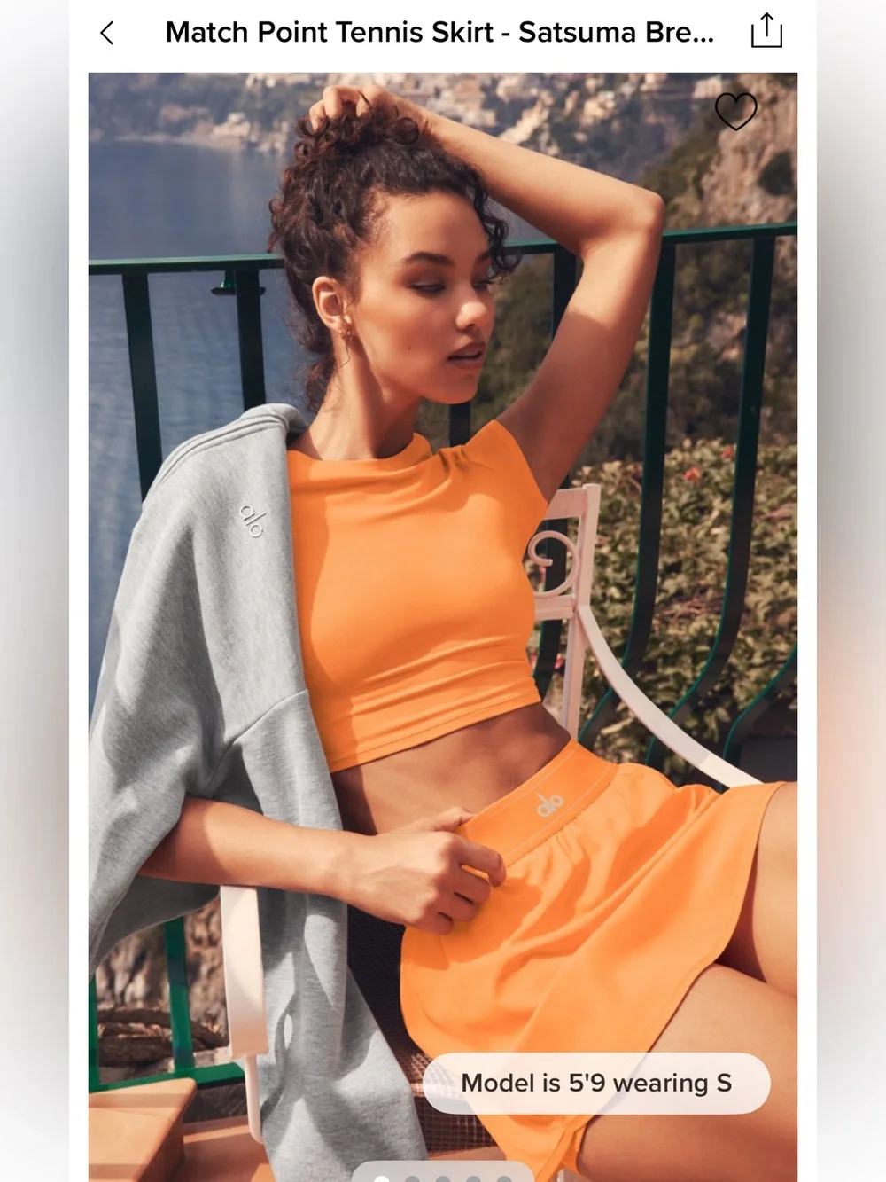 ALO Yoga Satsuma Orange Match Point Tennis Skirt Hot New Color